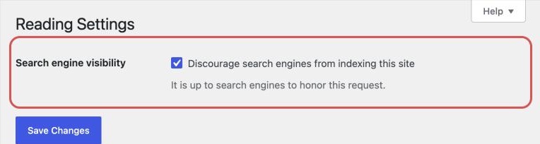 WordPress Settings, Reading, with the box 